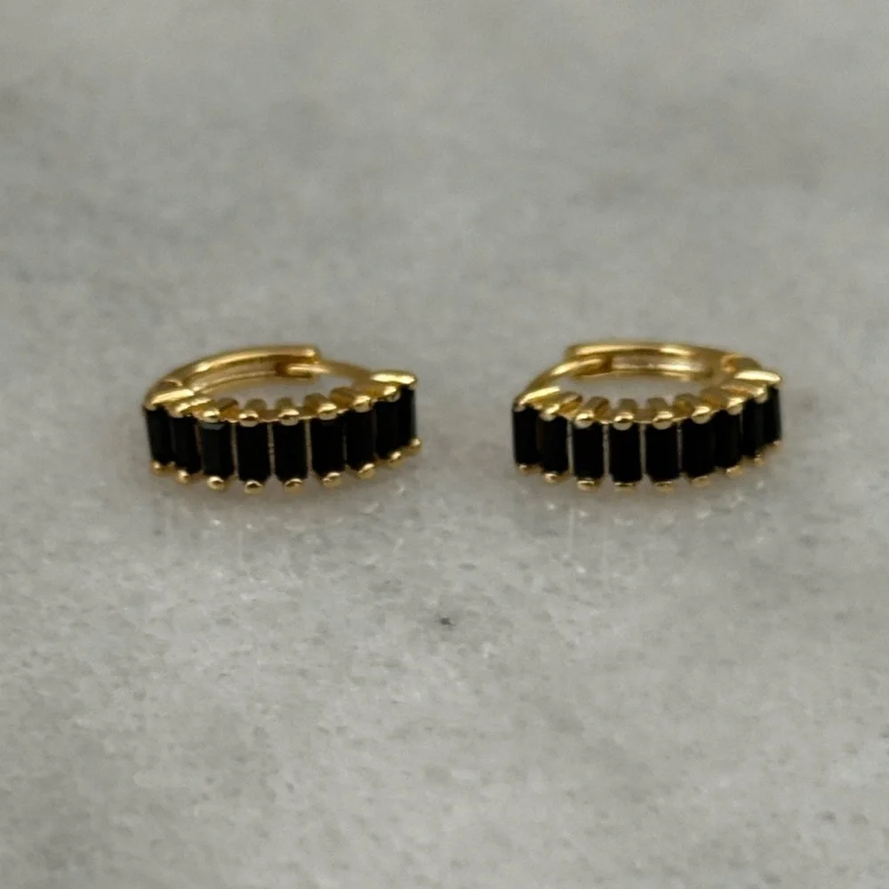 Gold Black Princess Stacked Crystal Chunky Hoop Earrings Brand New